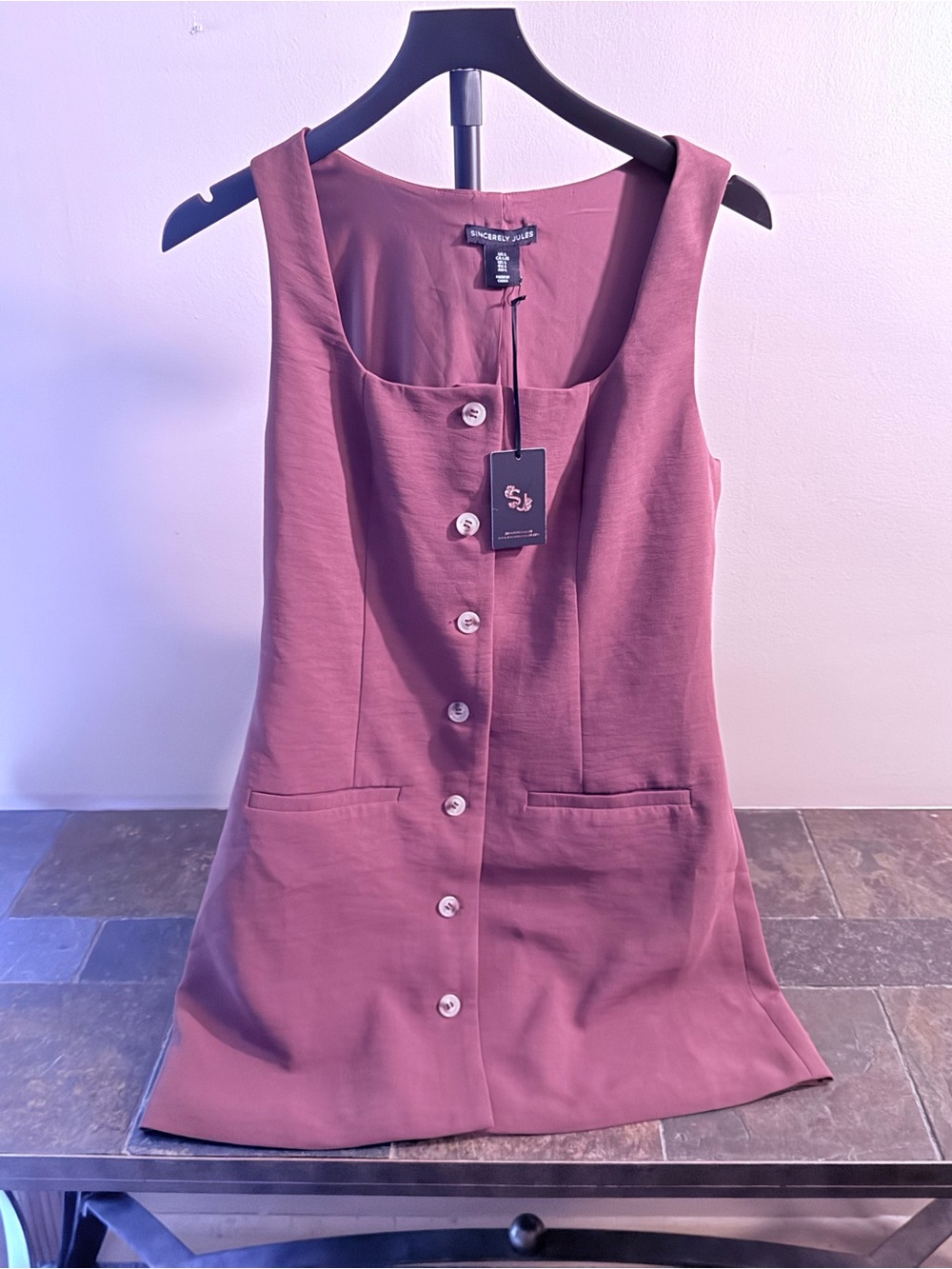 Sincerly Jules Brown Button-Front Tank Dress